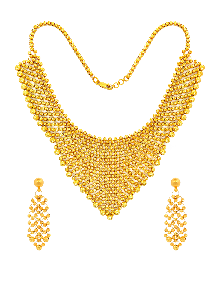 Heerjali Beadfall Gold Set With Earrings - 22 Karat