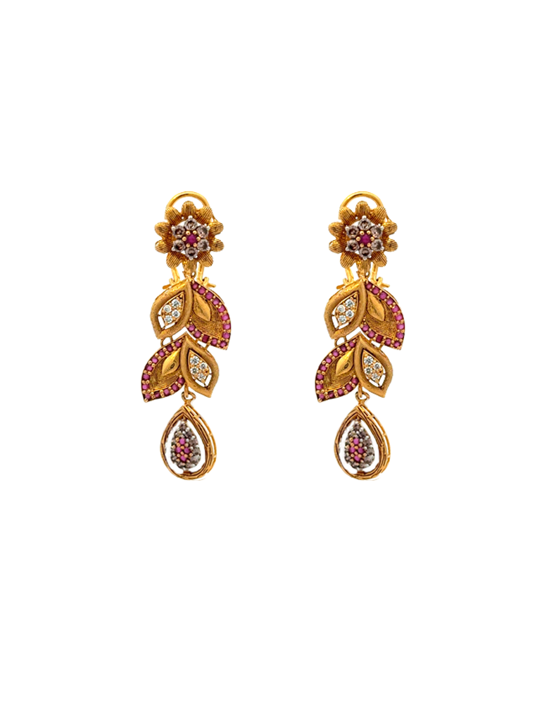 Crimson Leaf 22K Gold Necklace Set With Earrings